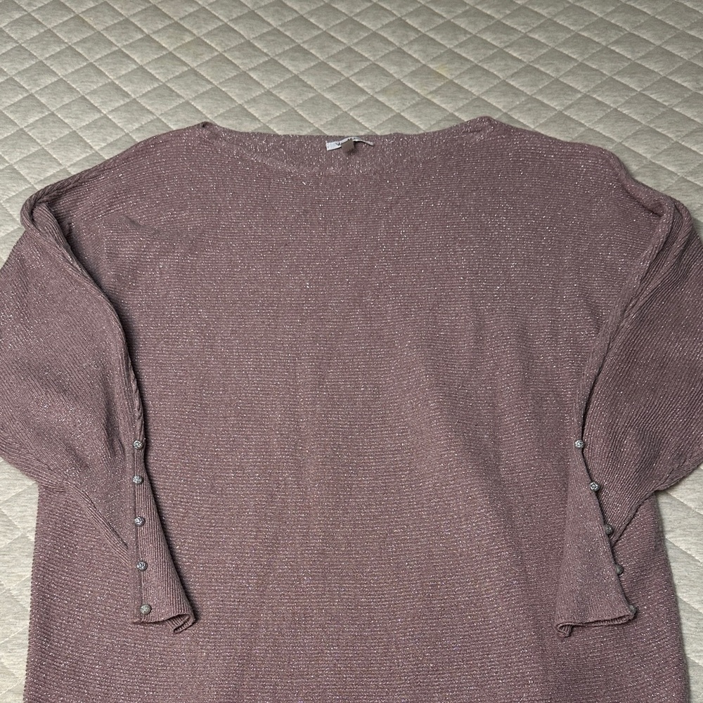 Sparkling Mauve Crewneck Sweater with Button Details size M